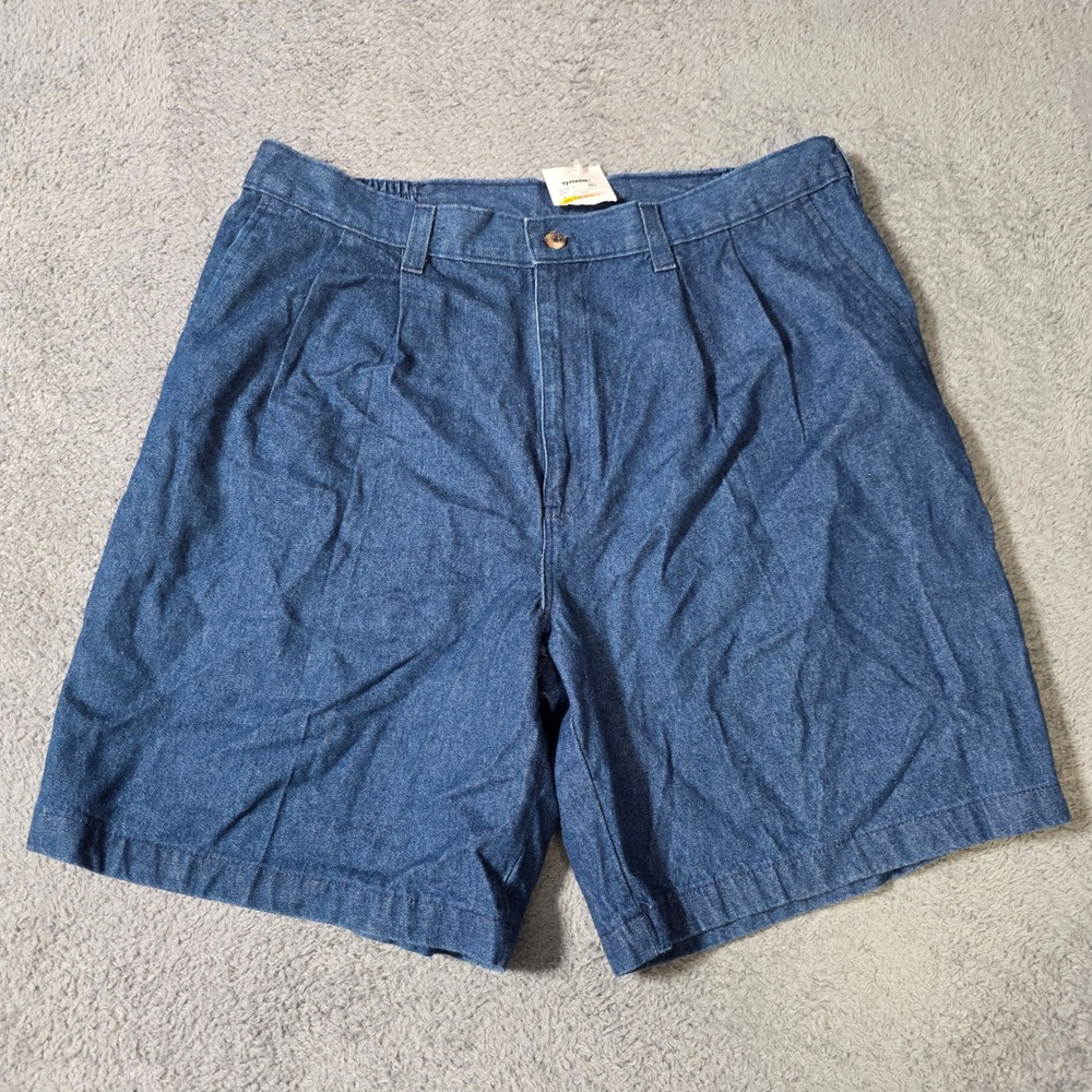 Duck Head Mens 38 Pleated Denim Shorts Blue Elastic‎ Waist Relaxed Made in USA